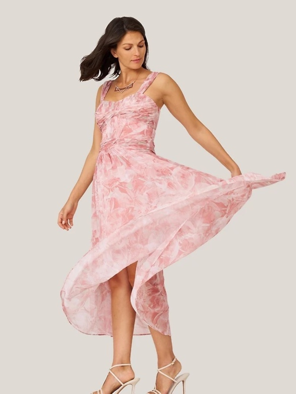 J. Mendel Dusty Rose Floral Chiffon Maxi Dress